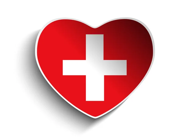 Switzerland Flag Heart Paper Sticker — Stock Vector