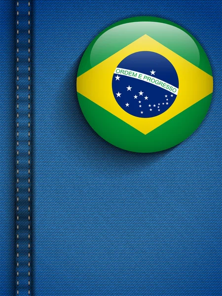 청바지 주머니에 브라질 국기 버튼 — 스톡 벡터