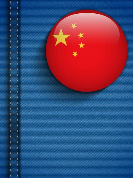 Kina flagga knappen i jeans ficka — Stock vektor