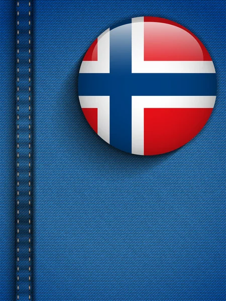 Norge flagga knappen i jeans ficka — Stock vektor