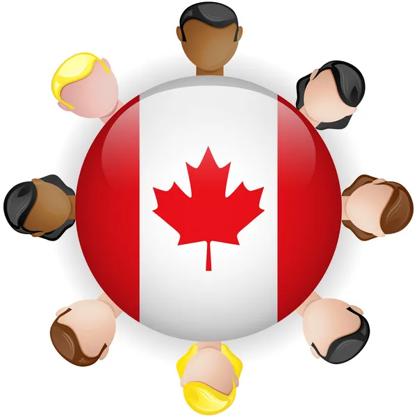 Grupo de Trabajo en Equipo Botón de Bandera de Canadá — Vector de stock