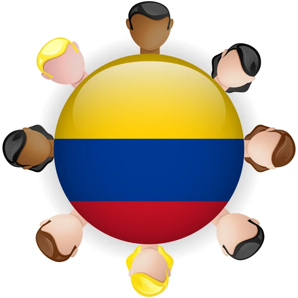 Kolumbie vlajka tlačítko týmové práce skupiny — Stockový vektor
