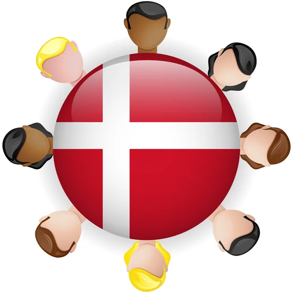 Dinamarca Botón de Bandera Grupo de Trabajo en Equipo — Vector de stock