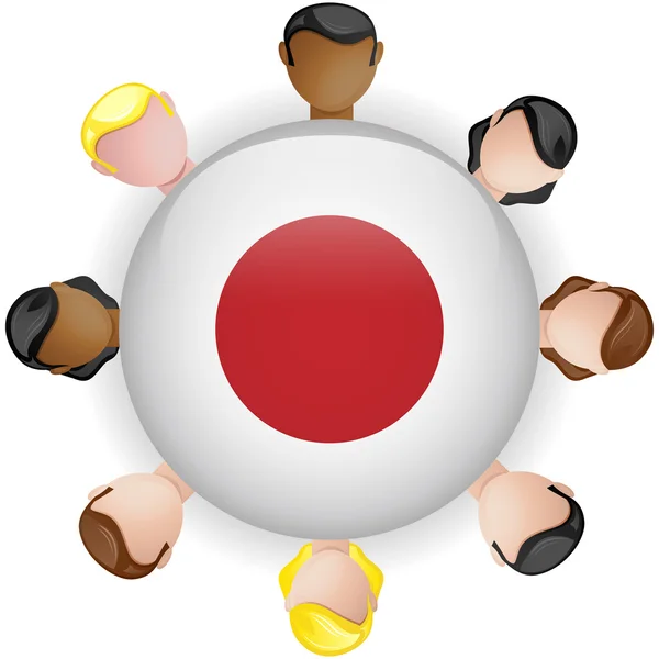 Japon Flag Button Groupe de travail d'équipe — Image vectorielle