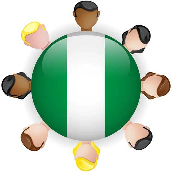 Nigeria Flag Button Teamwork Group — Stock Vector