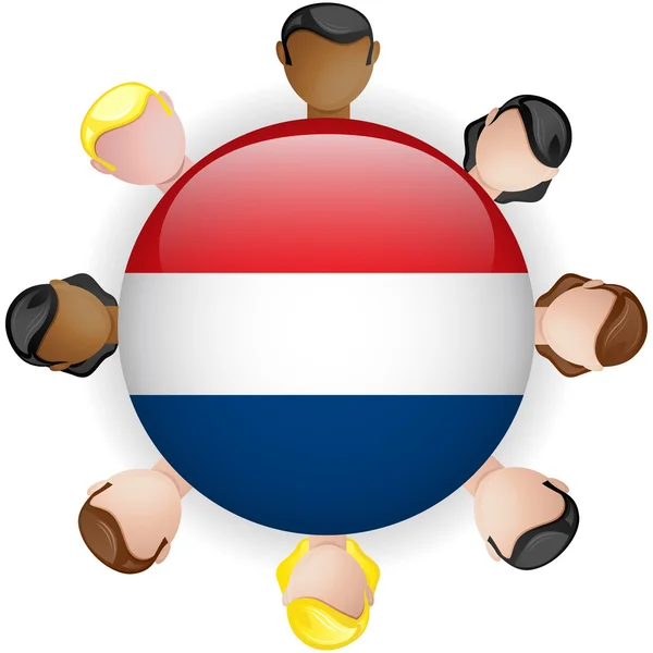 Netherlands Flag Button Teamwork Group — Stock Vector