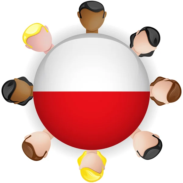 Polska flaga przycisk pracy zespołowej grupy — Wektor stockowy