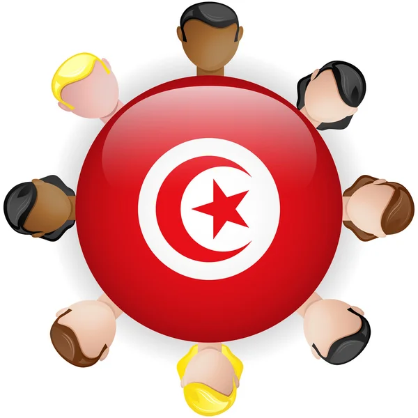 Flaga Tunezji przycisk Grupa pracy zespołowej — Wektor stockowy