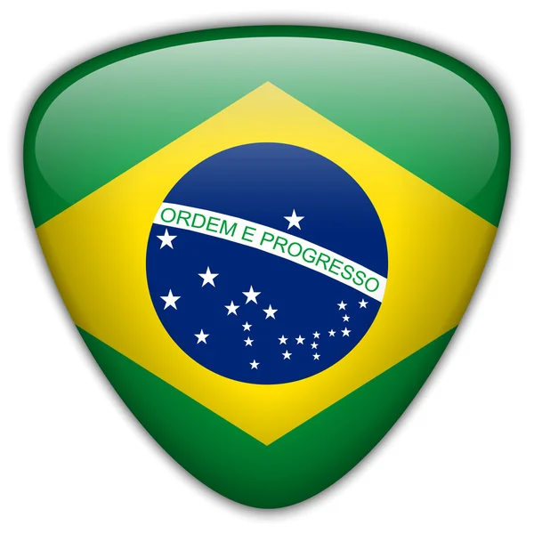 Brasil Bandeira botão brilhante — Vetor de Stock