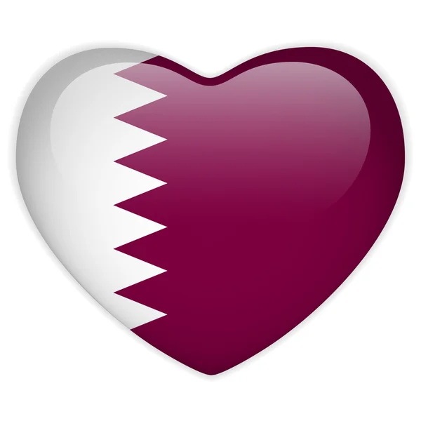 Bandera de Qatar Corazón botón brillante — Vector de stock