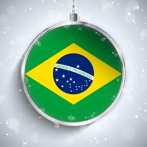Joyeux Noël boule avec drapeau Brésil — Image vectorielle