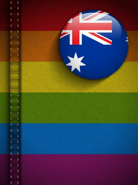 Knop homo markeren op jeans stof textuur Australië — Stockvector