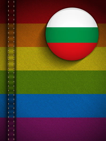 Pulsante bandiera gay su Jeans Tessuto Texture Bulgaria — Vettoriale Stock