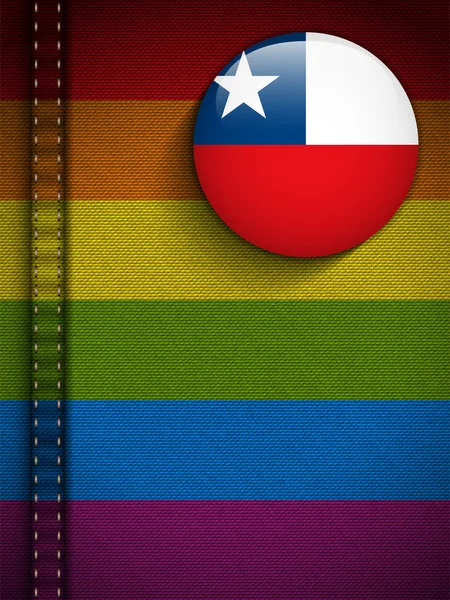 ジーンズ生地テクスチャ チリのゲイ フラグ ボタン — ストックベクタ