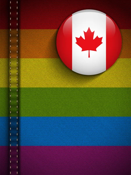 Botão de bandeira gay na textura de tecido de jeans Canadá — Vetor de Stock