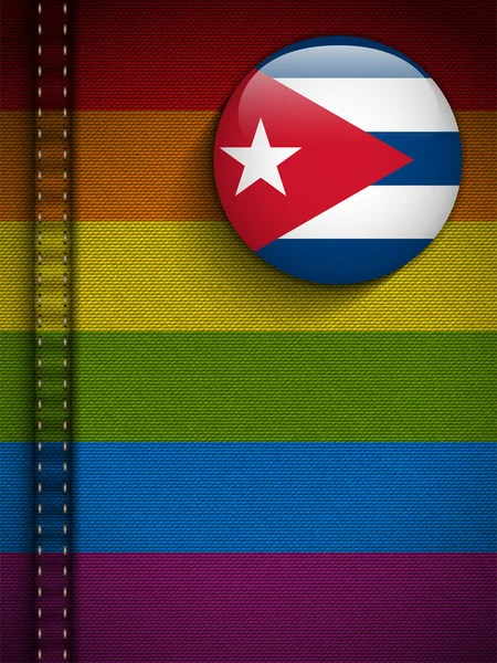 ジーンズ生地テクスチャ キューバのゲイ フラグ ボタン — ストックベクタ