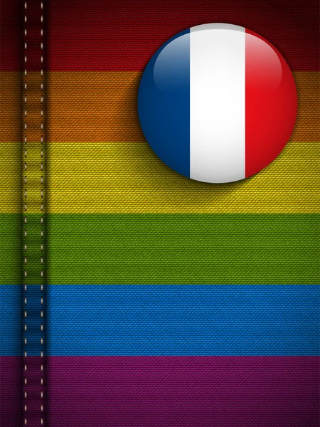 Homosexuell Flagge Knopf auf Jeans Stoff Textur Frankreich — Stockvektor