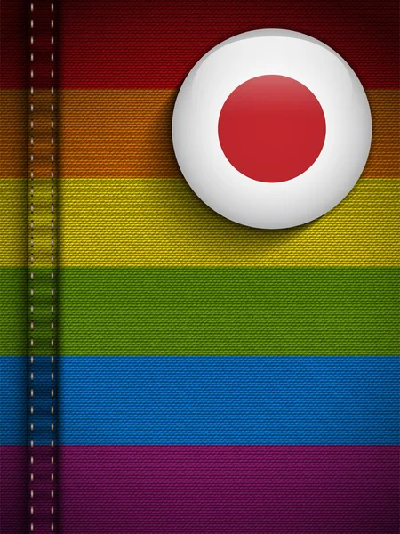 Gay flagga knappen på jeans tyg textur japan — Stock vektor