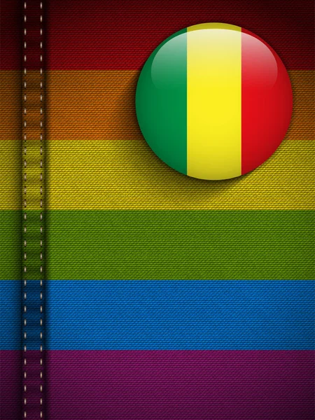 Homosexuell Flagge Knopf auf Jeans Stoff Textur mali — Stockvektor