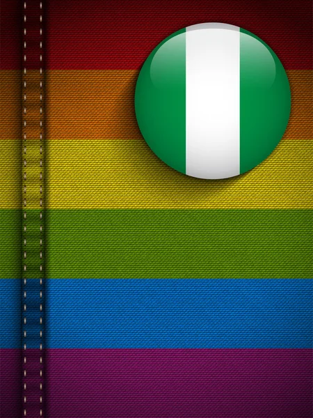 Pulsante bandiera gay su Jeans Tessuto Texture Nigeria — Vettoriale Stock