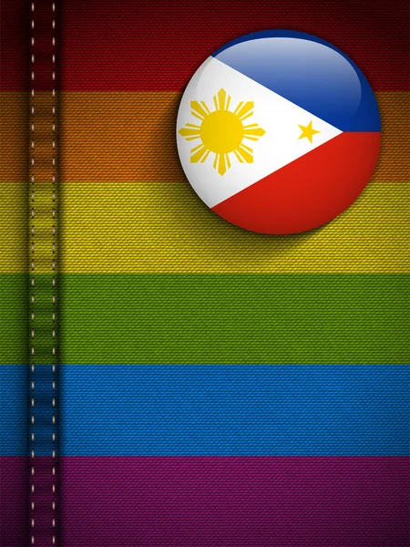 Botón de Bandera Gay en Jeans Textura de Tela Filipinas — Vector de stock