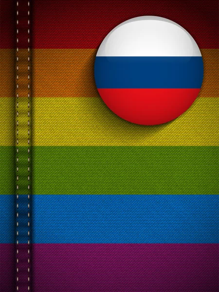 ジーンズ生地のテクスチャのロシアのゲイのフラグ ボタン — ストックベクタ