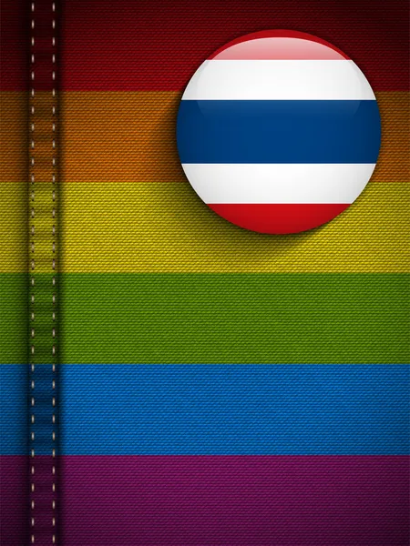 Botão de bandeira gay na textura de tecido de jeans Tailândia —  Vetores de Stock