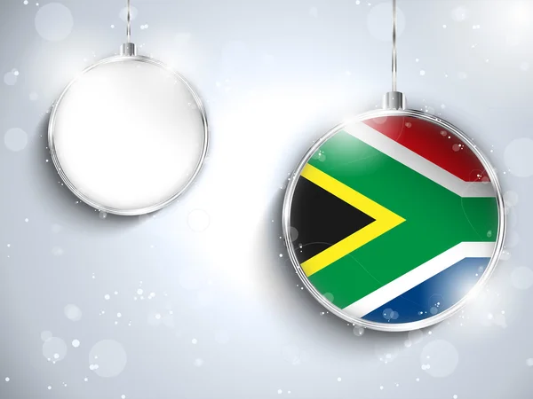 Feliz Navidad bola de plata con la bandera de Sudáfrica — Archivo Imágenes Vectoriales