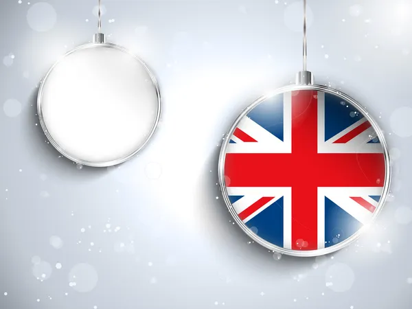 Bola de Plata Feliz Navidad con Bandera Reino Unido — Vector de stock