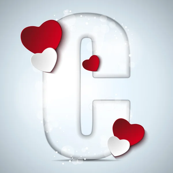 Alphabet Letters With Red Heart Valentine Day — Stock Vector