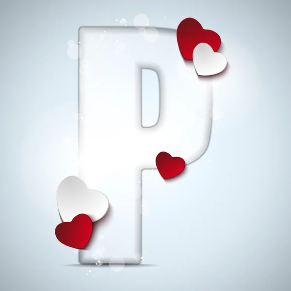 Lettres alphabétiques avec coeur rouge Saint-Valentin — Image vectorielle