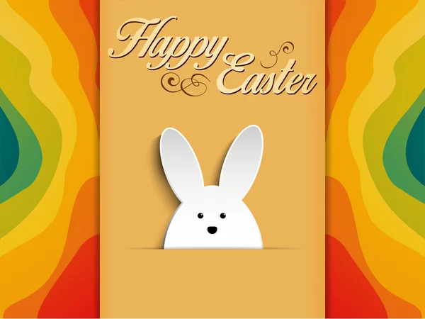 Feliz conejo de Pascua en el fondo del arco iris — Vector de stock