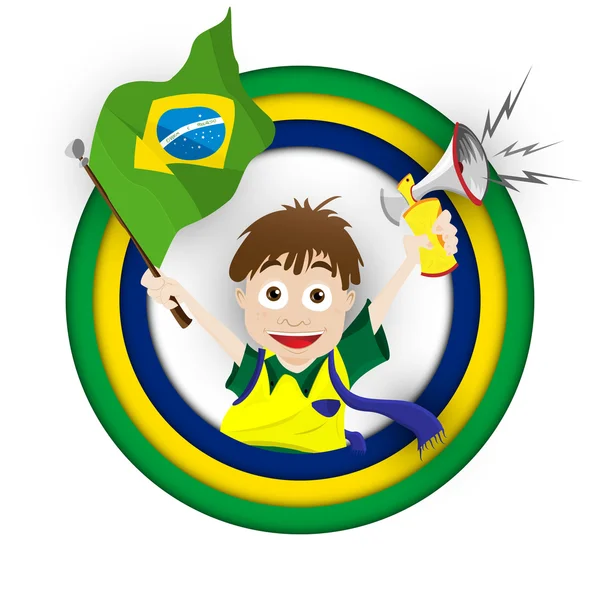 Brasilianischer Sportfan mit Fahne und Hupe — Stockvektor