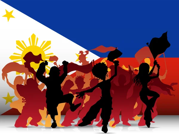 Filipinas deporte ventilador multitud con bandera — Vector de stock