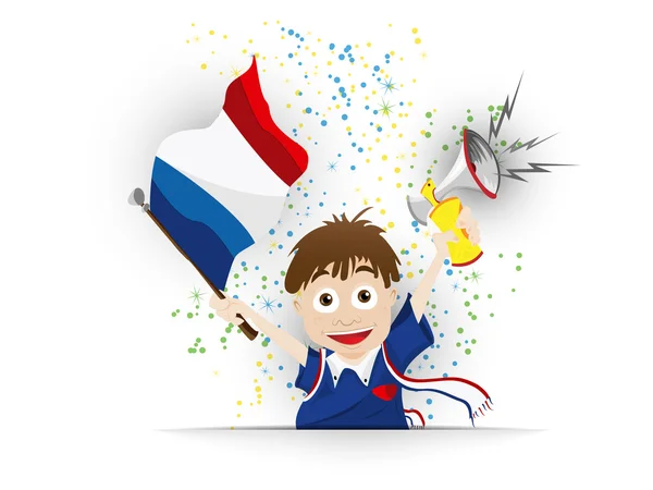 Francia Calcio Fan Flag Cartoon — Vettoriale Stock