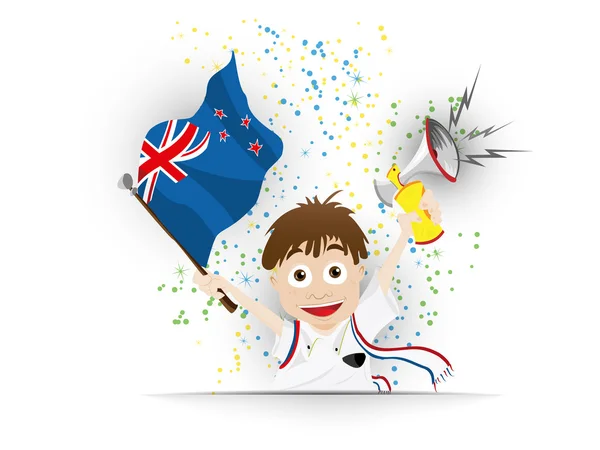 Νέα Ζηλανδία ποδοσφαίρου ανεμιστήρα σημαία κινουμένων σχεδίων — Διανυσματικό Αρχείο