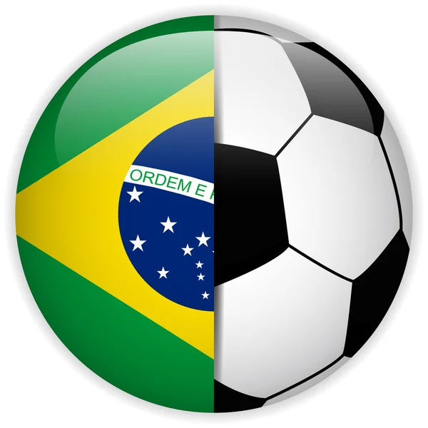 Bandera de Brasil con fondo de pelota de fútbol — Vector de stock