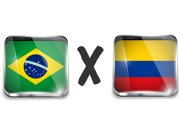 Brazil versus Colombia Flag Soccer Game — Stock Vector