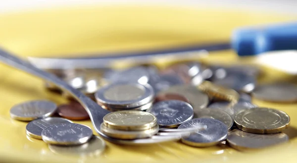 Euro coins in a plate — Stock Photo, Image