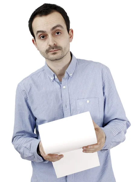 Homem segurando um papel — Fotografia de Stock