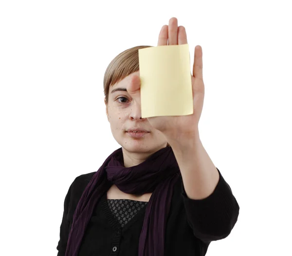 Woman and post it — Stock Photo, Image