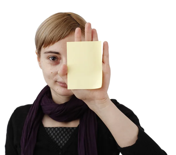 Frau und posten Sie es — Stockfoto