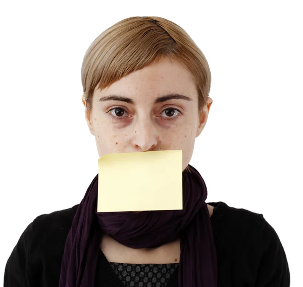 Vrouw en post-it — Stockfoto