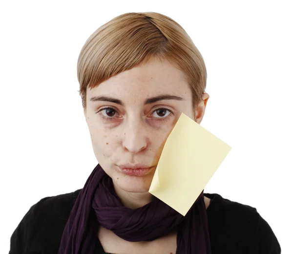 Woman and post it — Stock Photo, Image