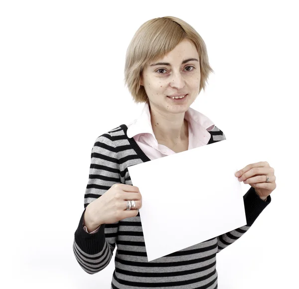 Woman holding a paper — Stock Photo, Image