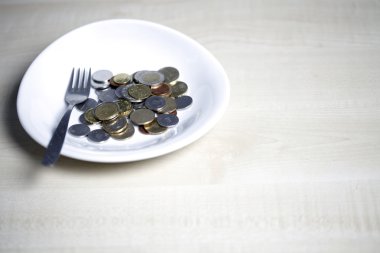 paraları bir plaka üzerinde