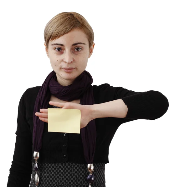 Woman and post it — Stock Photo, Image