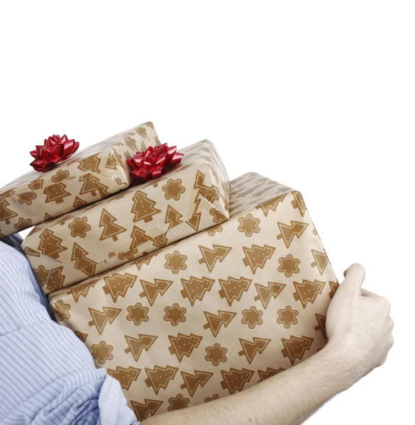 Young man holding a present — Stock Photo, Image