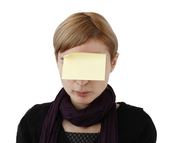 Woman and post it — Stock Photo, Image