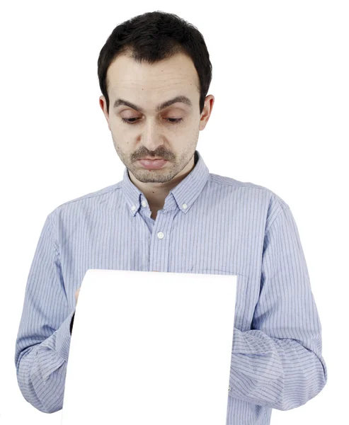 Mann hält Papier in der Hand — Stockfoto